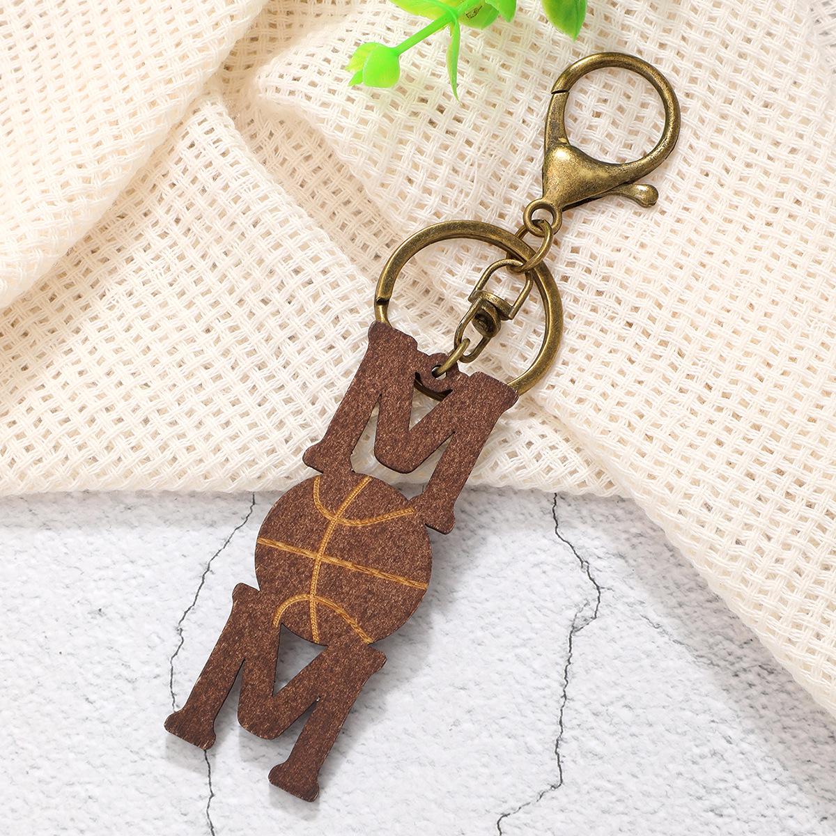

Retro Sports Ball Mom Keychain: Football, Basketball, Baseball Wood Slice Pendant for Mother s Day