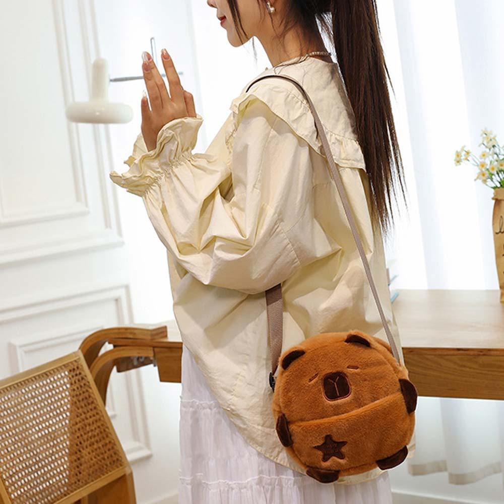 Embroidered Capybara Crossbody Bag Soft Cartoon Shoulder Bag Gift Plush Animal Pouch  Girls