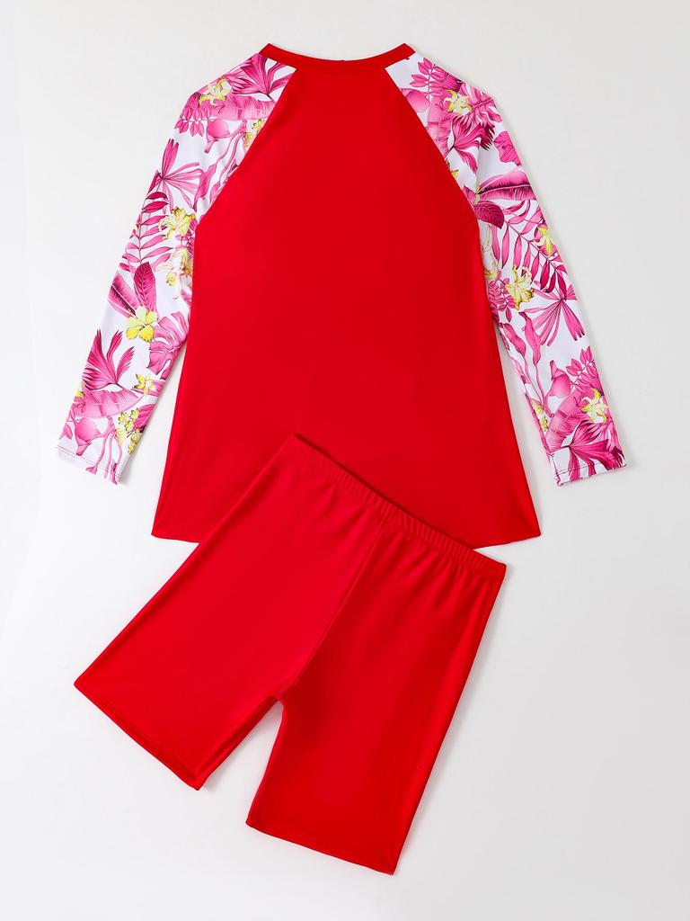 2024 Women's Plus Size Long-Sleeve Split Tankini Surf Swimsuit