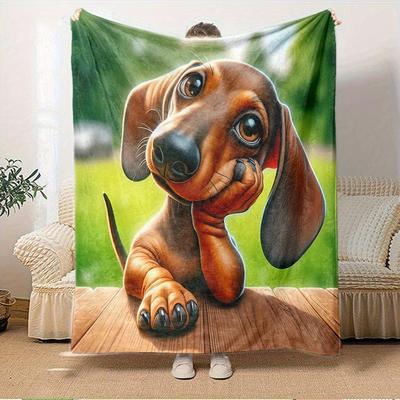 For Dachshund,Cute,Outdoor-Themed Flannel Blanket, Glam Style, Digital Print, All-Season Comfort, Tear-Resistant, Knitted Craftsmanship, Pol
