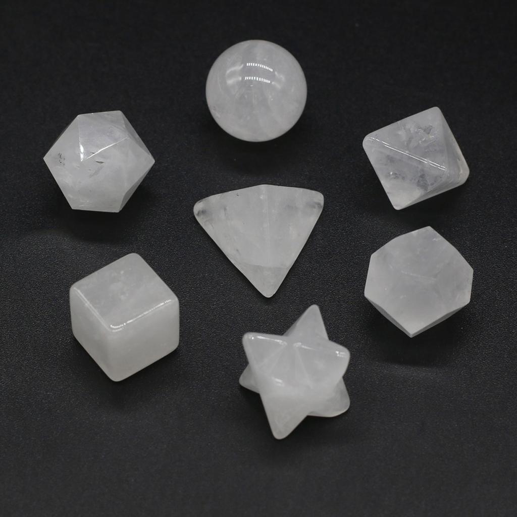 7Pcs/Set, Crystals Natural Platonic Solids Sacred Geometry Set, Polished Tumbled Stones Merkaba Star Kit for Reiki Chakra Balancing-Loose Gems Set