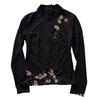 Tricou cu guler înalt, croială slim, mânecă lungă, cu nasture tip broască stil chinezesc și broderie cu flori de prun