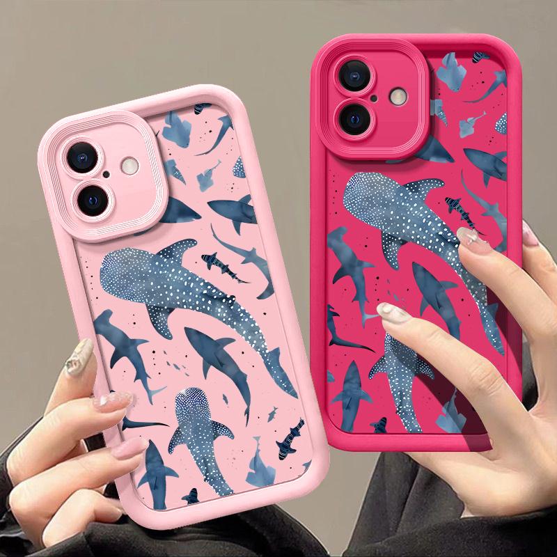 Für iPhone 16 Pro Max 16E 15 14 Pro 13 12 11 Hülle Schale Wal-Print Sturzsicher TPU Weich Linsenschutz Stoßfest Matt Handyhülle