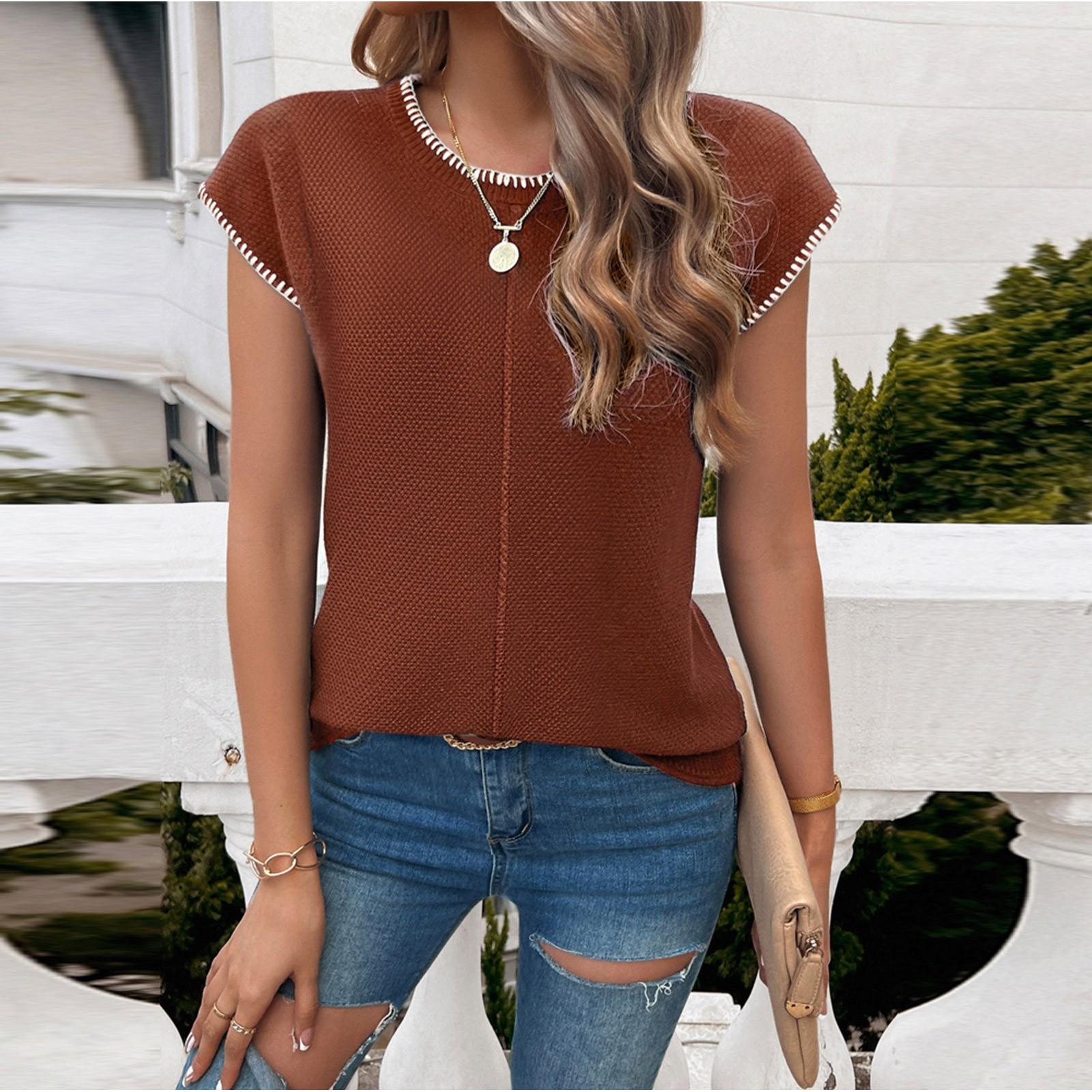 

Женская мода, свободный темпераментный повседневный свитер с короткими рукавами, вязаный кардиган XL кофейный