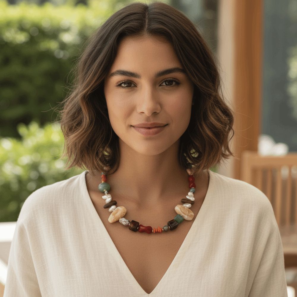 Colored Handmade Beaded Necklace Bohemian Style Neck Chain Fashion Clavicle Choker for Women