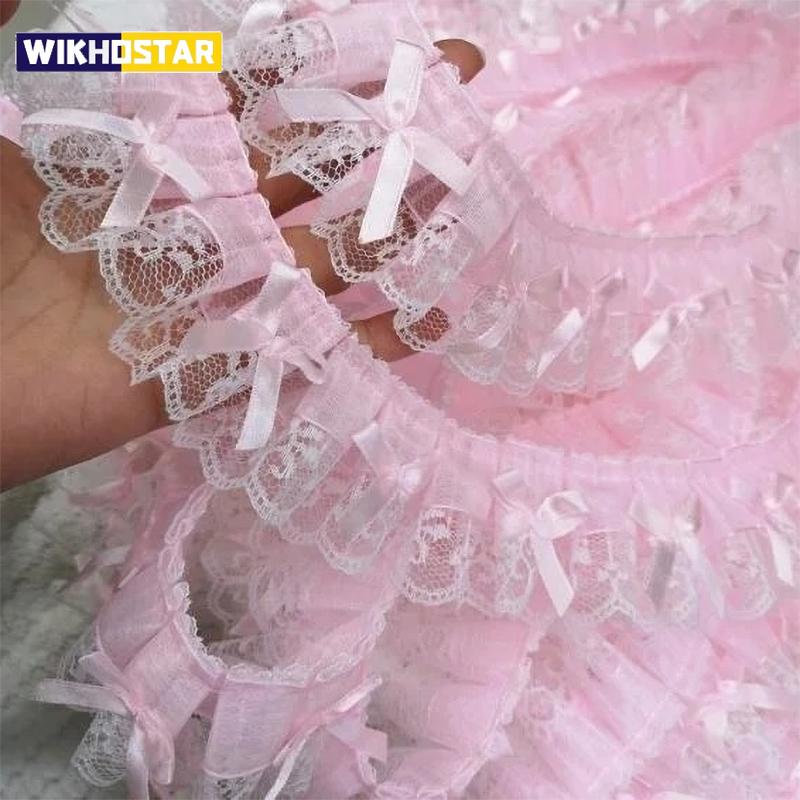 1 Yard Pink Bow Embroidery Lace Fabric Trim DIY Clothing Decoration Accessory 5CM Wide
