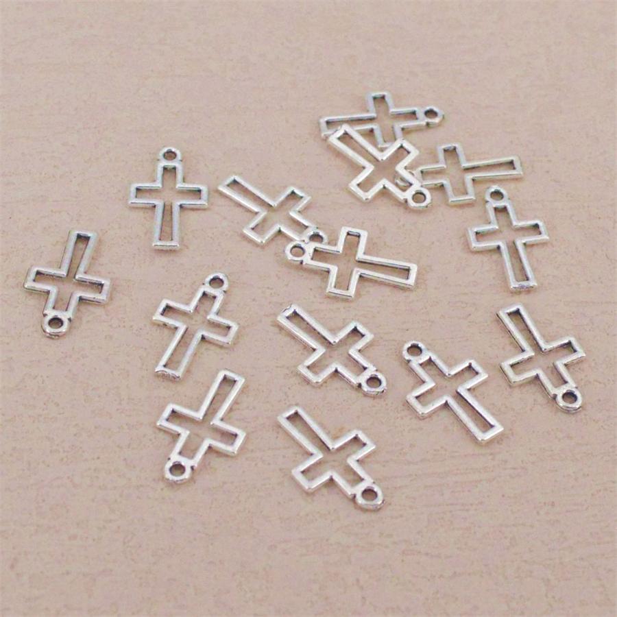 18/48Pcs/Lot Antique Bronze Silvery Cross Charms Hollow Pendants for DIY Jewelry Making