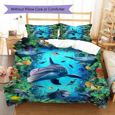 3D Ocean Animal Pattern Bedding Quilt Set Quilt Cover Pillowcase Home Decoration Gift (1 * Duvet Cover + 2 * Pillowcase, Without Core)