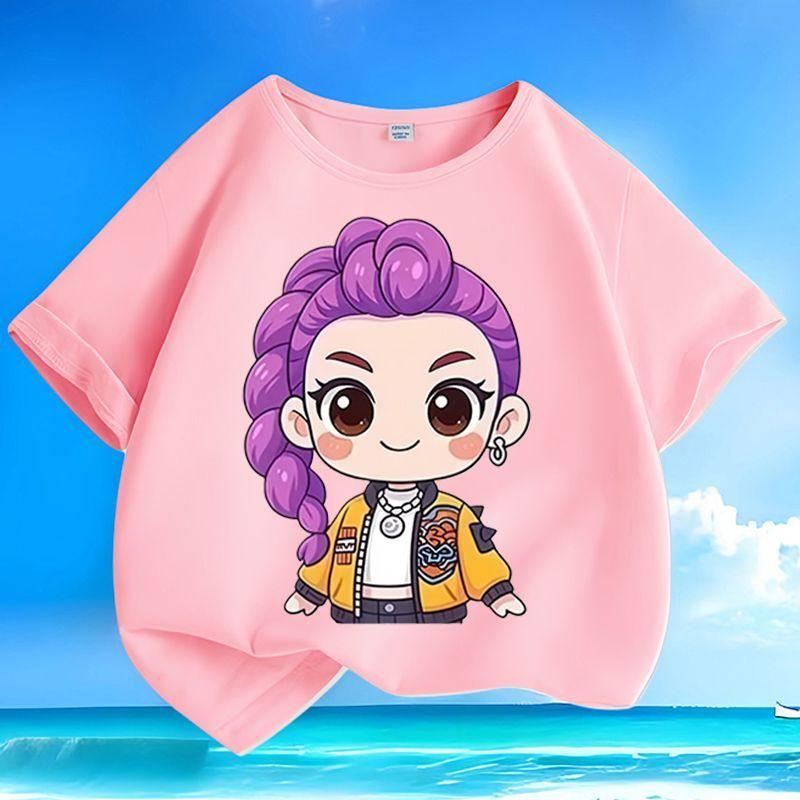 Boys' and Girls' Fashionable KPOP Hunting Girl Group Rumi's T-shirt Summer Children's Loose Pure Cotton T-shirt