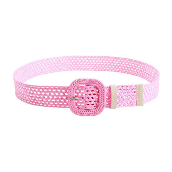 

Плетеный ремень из соломы с овальной квадратной пряжкой, полый дизайн, декоративный джинсовый ремень, дышащее плетение, регулируемый пояс для рубашки розовый