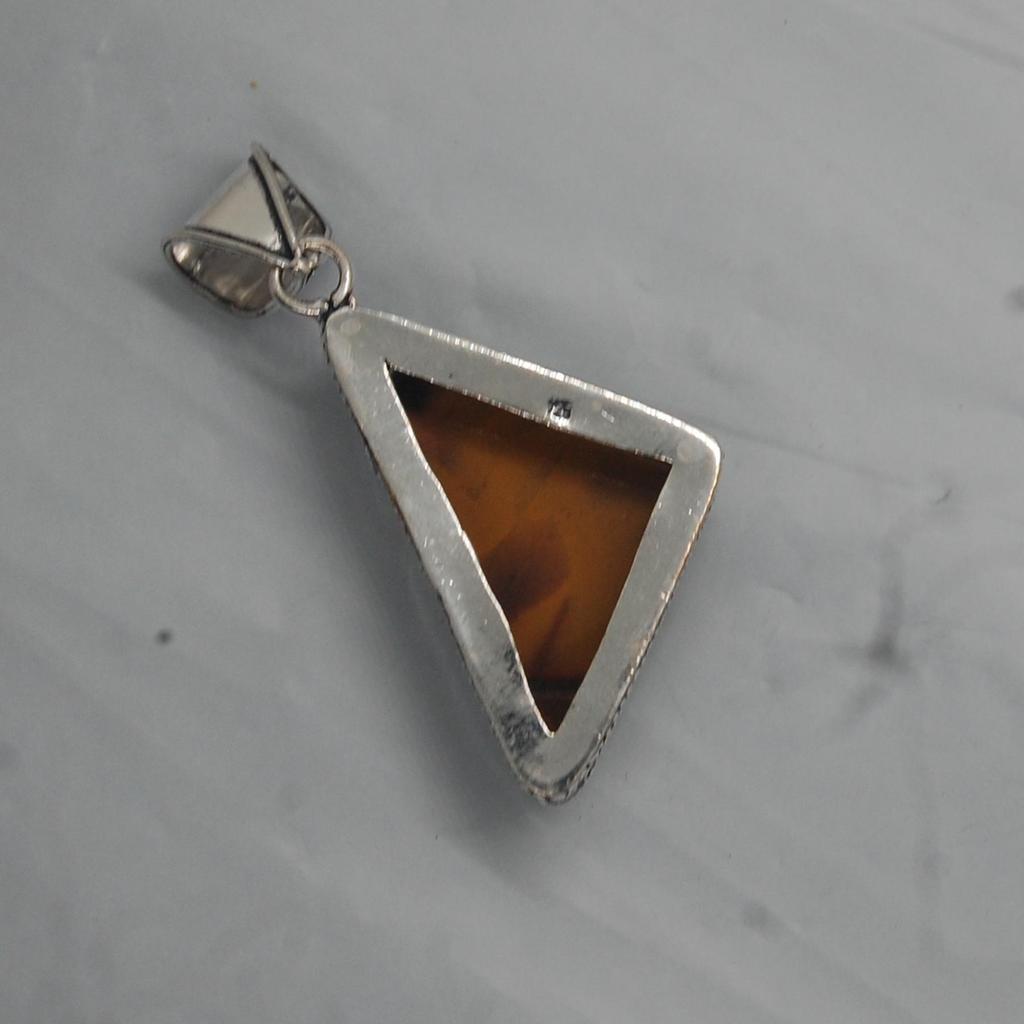 Tringle Shape Brown Simbirsite 925 Sterling Silver Pendant Jewelry, Handmade Boho Style Pendant
