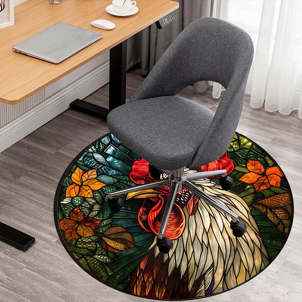 

1pc Rooster Stained Glass Round Chair mat Area Rug - Non-Slip, Floor Mat for Office, Bedroom, and Indoor Decor-1002296 80cm by 80cm