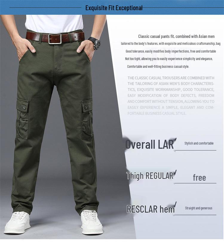 2022 Pánské čistě bavlněné cargo kalhoty: Volný, Odolný, Odolný proti opotřebení, Vojenský pracovní oděv s rovnými nohavicemi