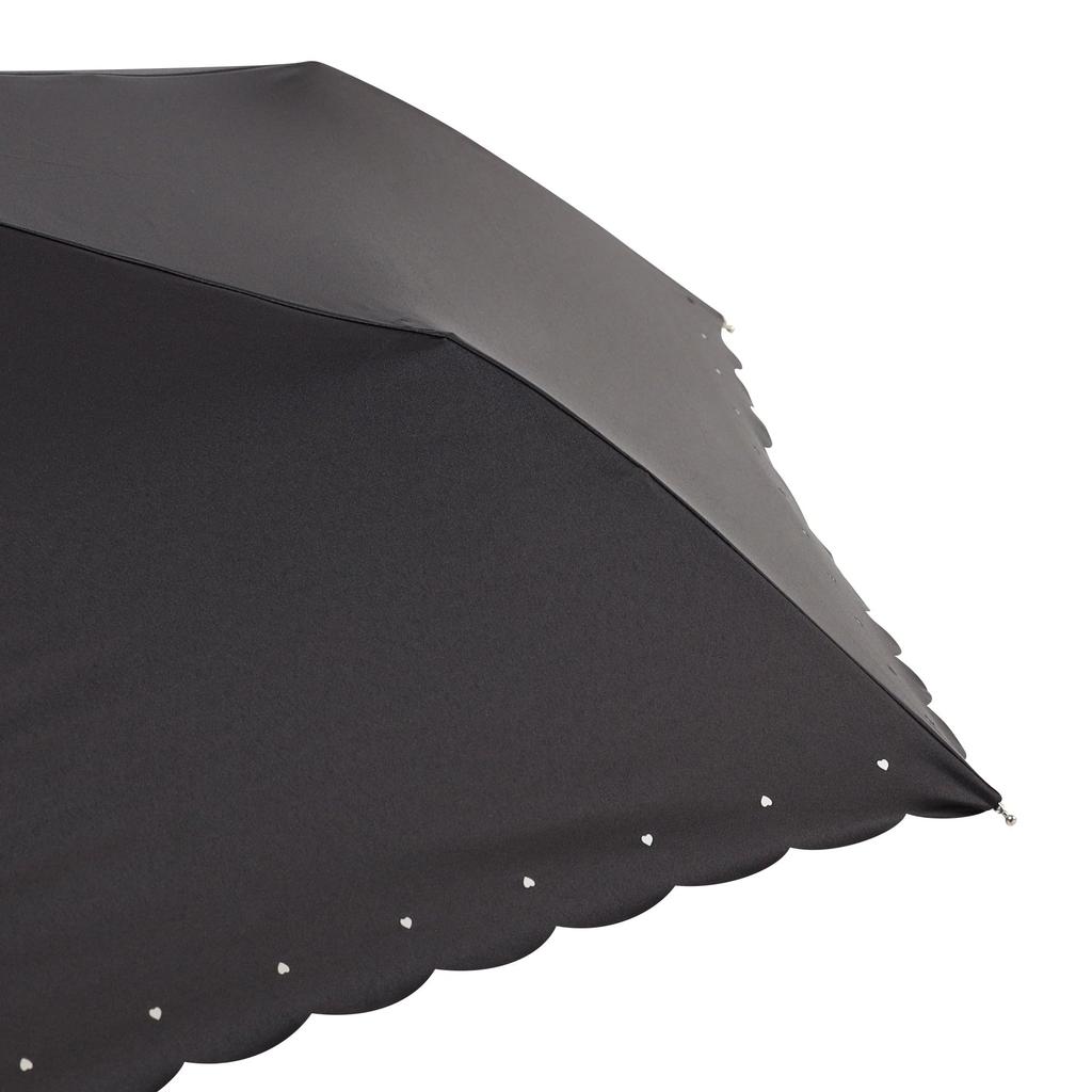 Francfranc Folding Black and Rain with Silver Ribbon Heart Design Umbrella, 50cm, (Sun Umbrella)
