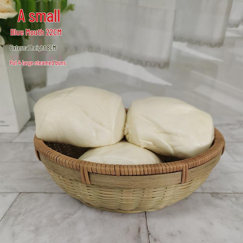Large Bamboo Rattan High-Foot Steamed Bun & Snack Basket - Finely Woven, Multi-Purpose Household Kitchen Fruit & Vegetable Wash Basket, Round Design
