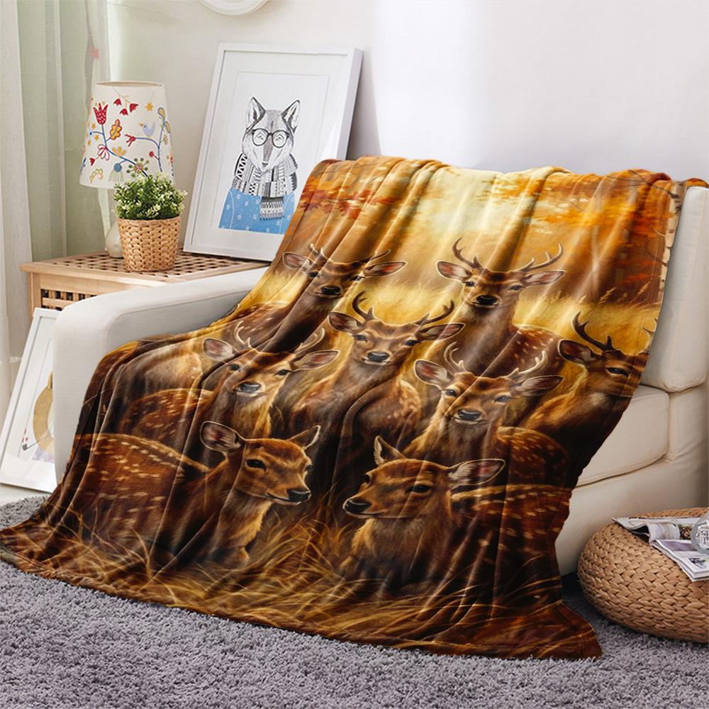 1PC Realistic illustration Print FlAannel Blanket, High quality Comfortable for All Seasons, Home Decor, Warmth and Comfort