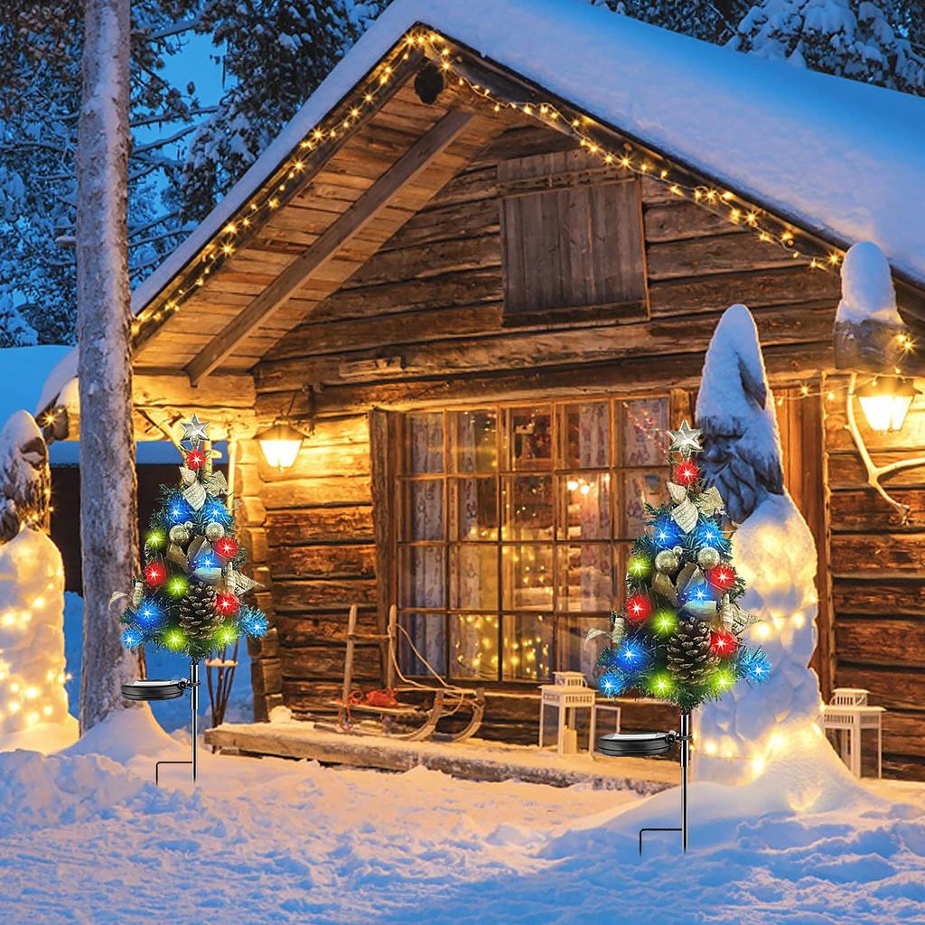 LUNPEAR Christmas Tree Set of 2 Garden Christmas Auto Energy Garden Suitable for Parking and Walkways Tree Lights, 65cm, Lights, Recessed, Waterproof,