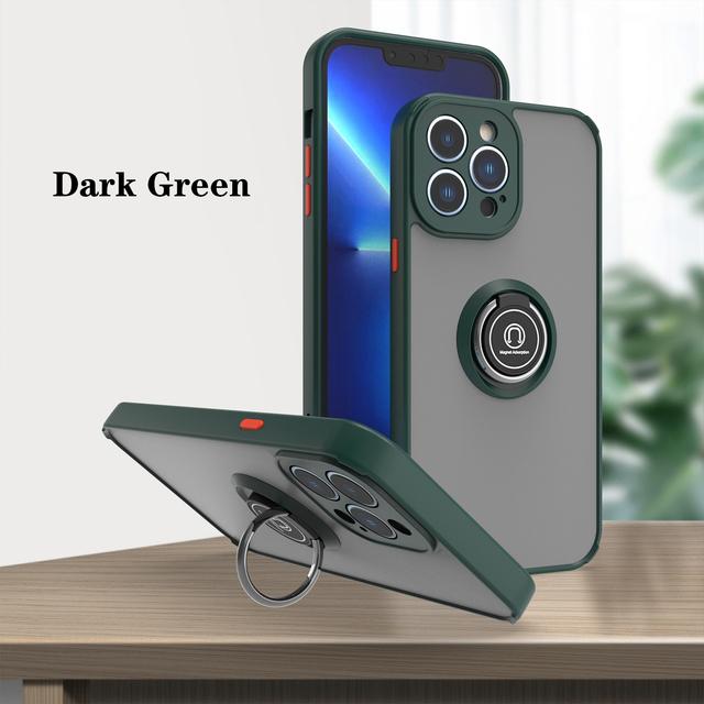 Military Magnetic Ring Holder Stand Matte Case For Iphone 14 13 12 Mini 11 Pro Max Plus X S Xr 7 8 Shockproof Translucent Cover