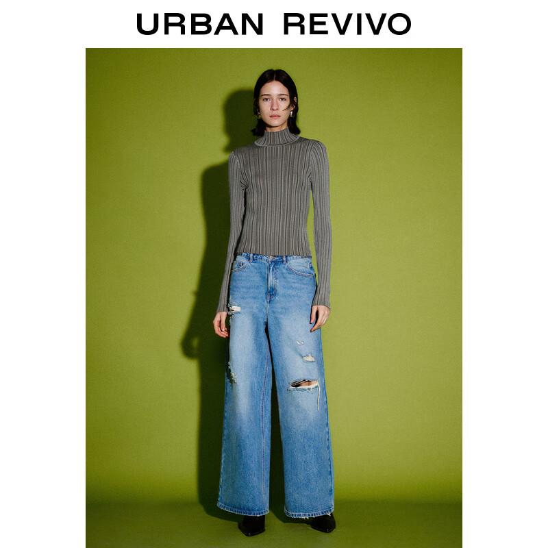 

Женская весенняя трикотажная рубашка с рубчиком и высоким воротником UR 2024 M