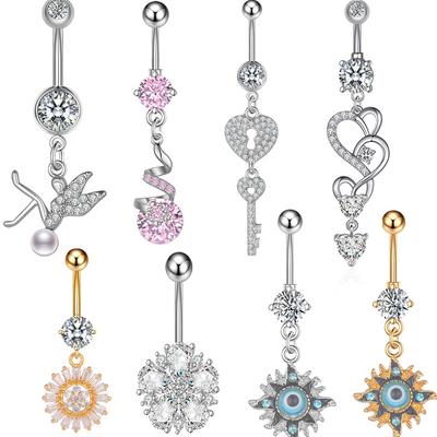 New Piercing Jewelry Zircon Navel Ring Silver Navel Nails