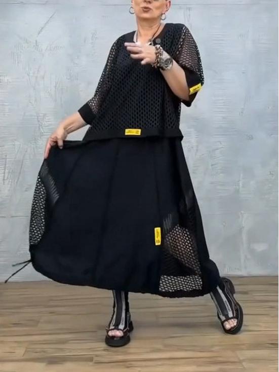 2025 Autumn Solid Color Round Neck Cutout 2-Piece Set