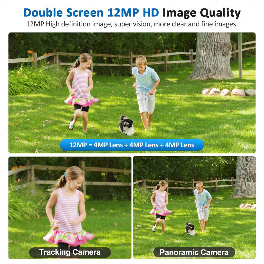 6K 12MP WiFi IP Outdoor Three Lens 10X Zoom PTZ Auto Tracking Home Security Protection 4K Video Camera