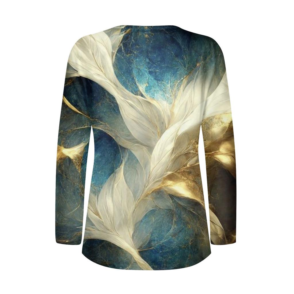 Women's New Button-Down Fashion Printing Long Sleeves T-Shirt Slim Top Casual Tops