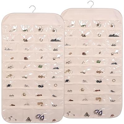 80 Grids Double-Sided Jewelry Hanging Storage Bag Clear Pockets Necklace Earrings Sundries Membership Card Organizer