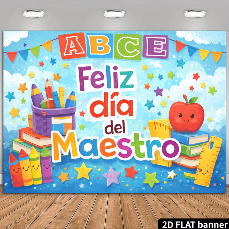 

2D Classroom Teacher s Day Backdrop, Feliz Día del Maestro Photography Background 47.2x31.5inch/120*80cm