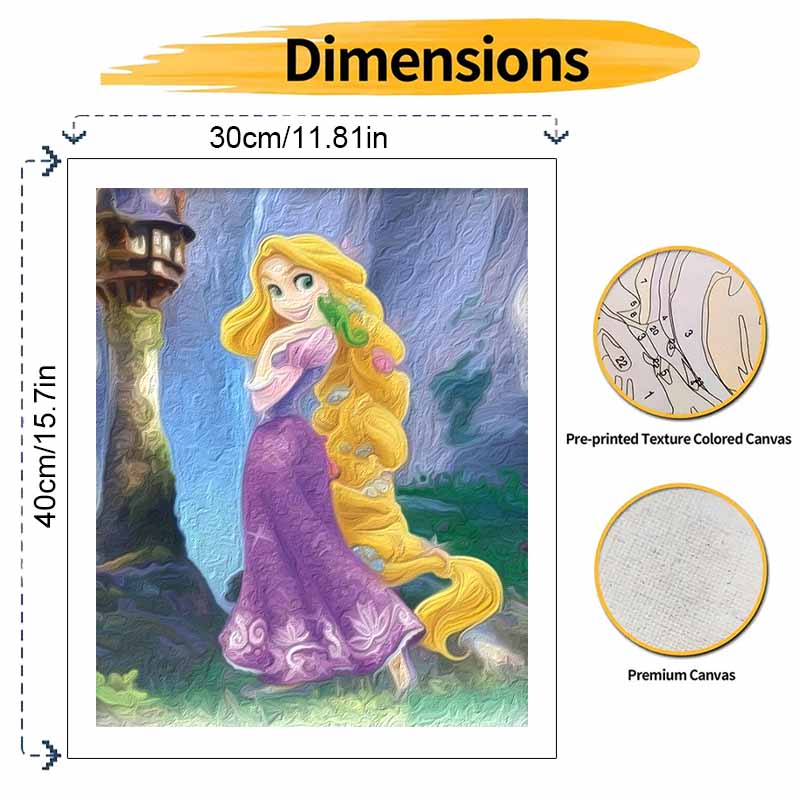 Disney DIY Rapunzel Oil Painting Art Painting Kit Home Wall Decor Handmade Gift for Princess Fans Paint by Numbers Canvas Wall Art Decor