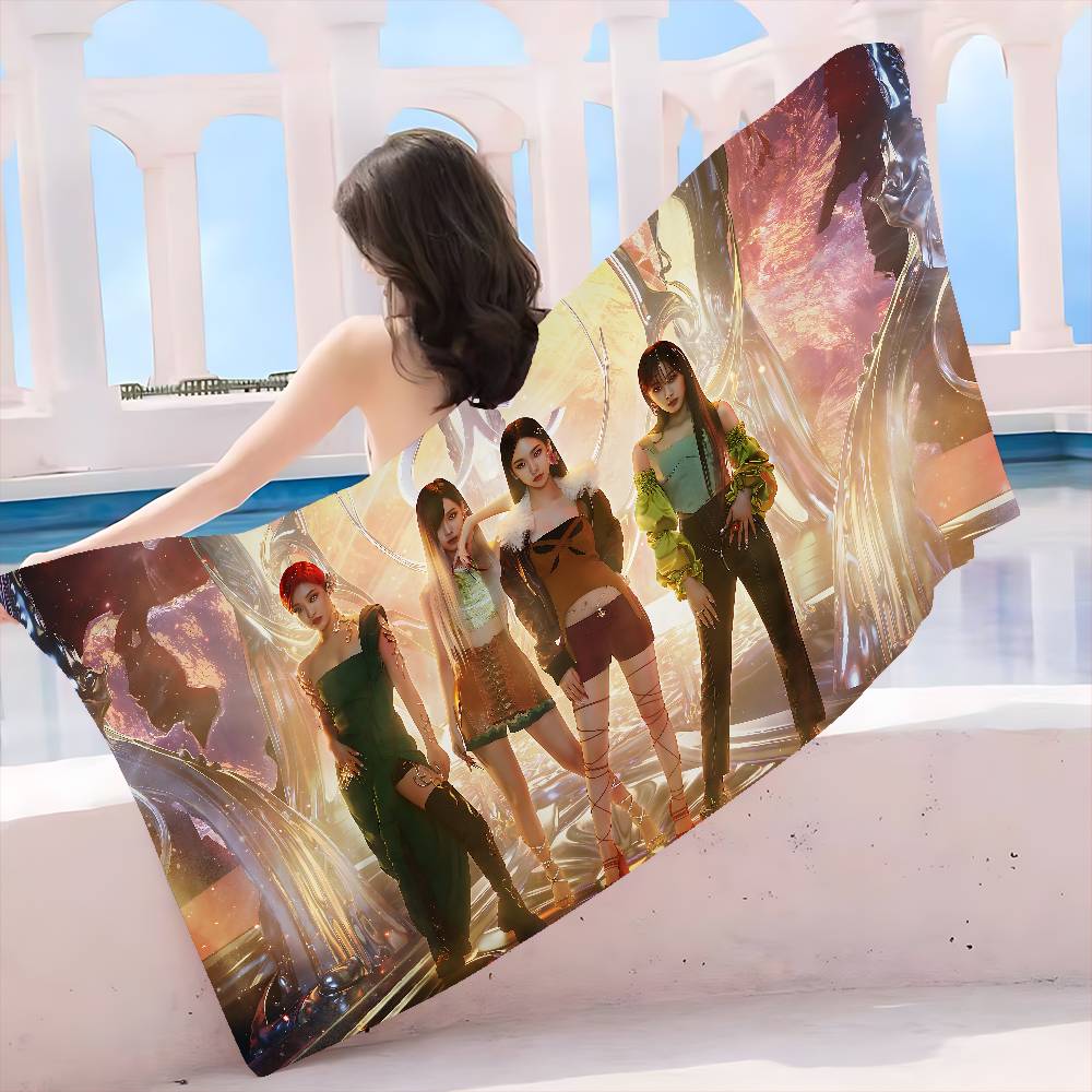Korean Kpop Group A-Aespas Microfiber Printed Beach Towel Mountain Climbing Yoga Beach Swimming Running Absorbent Soft Towel