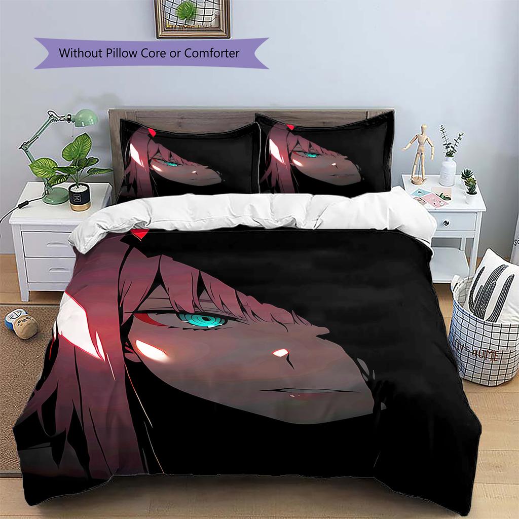 DARLING in the FRANXX Zero Two Pattern Bedding,Quilt Set Quilt Cover Pillowcase Home Birthday Gift (1 * duvet cover + 2 * pillowcase, without core)