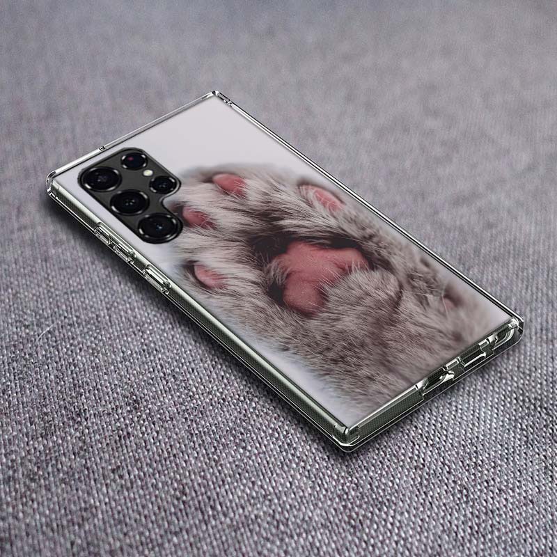 Pink Cat Hand Phone Case For Samsung Galaxy S24 S23 S21 S20 FE S22 S26 Ultra S25 Edge S10 Plus Cover Clear TPU Capa Shell Coque