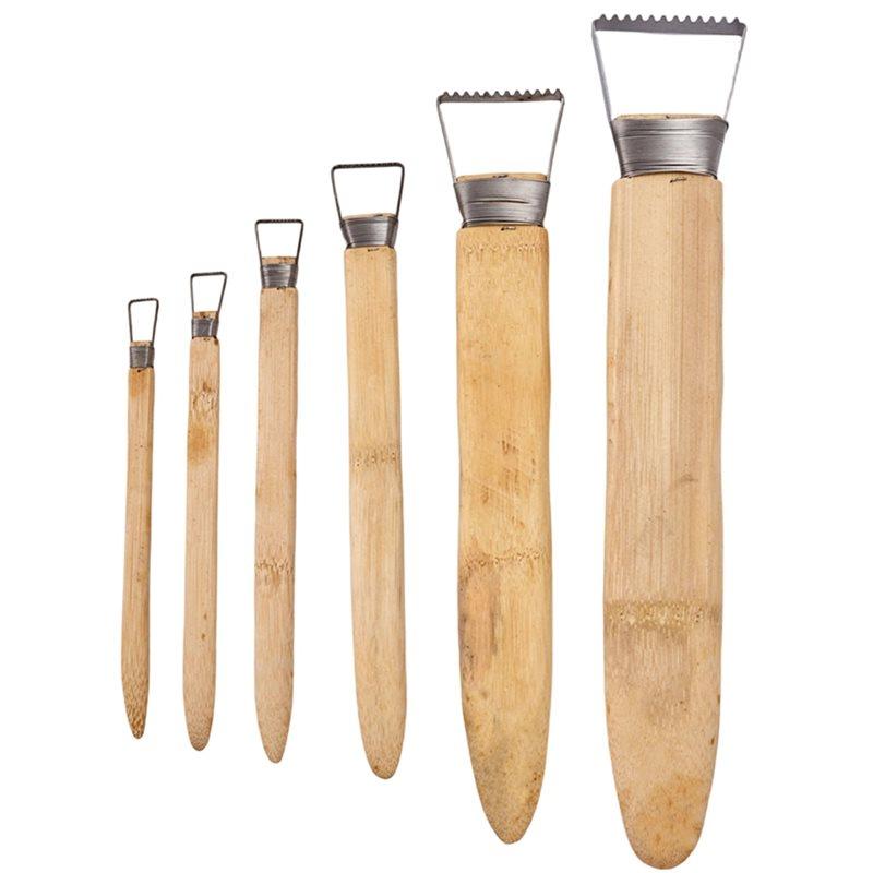 

SHGO-Clay Sculpting Tools Set Of 6 Pieces Including Bamboo Handle And Toothed Metal Scraper For Pottery Crafting