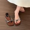 Coarse Heel Temperament Silver Rhinestone Toe Slippers Women's Shoes Wear Small Sandals Sandals