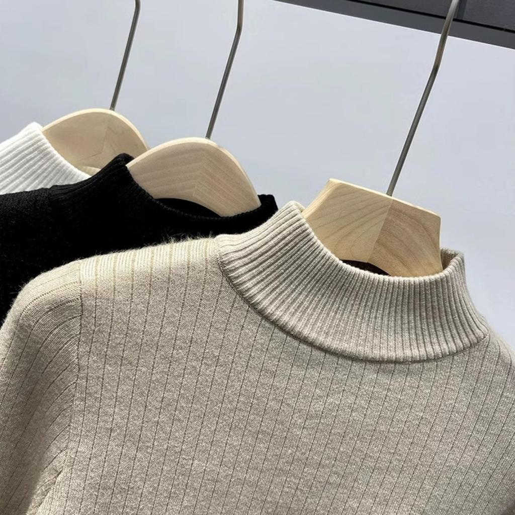 One Piece Velvet Semi High Neck Base Sweater for Women In Autumn and Winter, Paired with A Sweater and Velvet Warm Base Knit Sweater