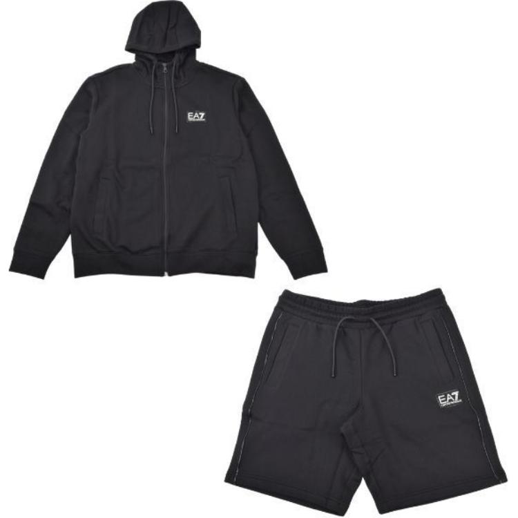 

Emporio Armani EA7 Solid Color Hooded Zip Long Sleeve Three-Quarter Straight Leg Shorts Casual Sports Suit Men suit Black 3DPM97-PJ07Z-1200 S