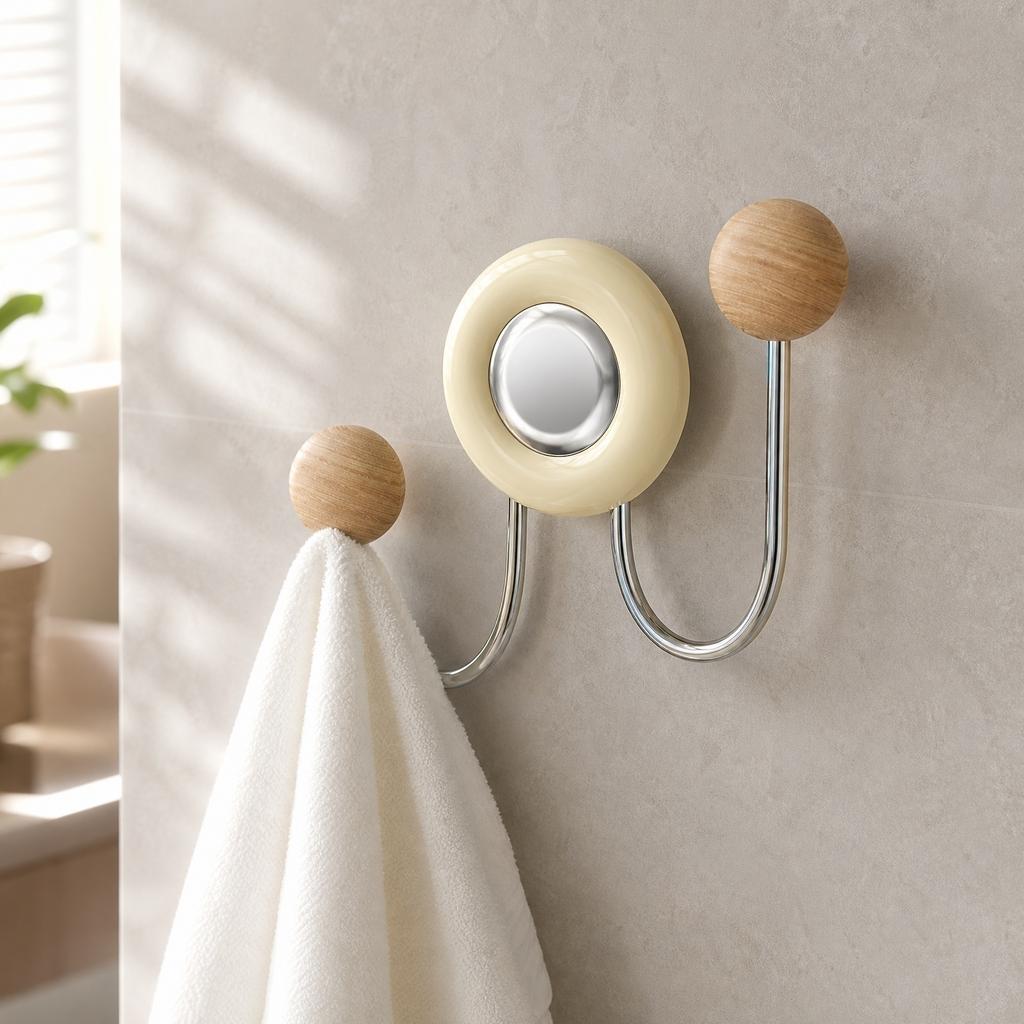 Double Ball Suction Hook No Drilling Required Wall Mounted Hook for Bathroom Kitchen Storage Space Saving Durable Material