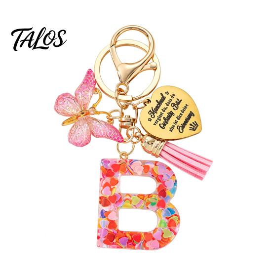 Talos Keychain Pendant, Sequins Initial Letter Charm Key Chain with Butterfly Tassel Stainless Steel Heart Design, A-Z Holder for Bag Purse Backpack