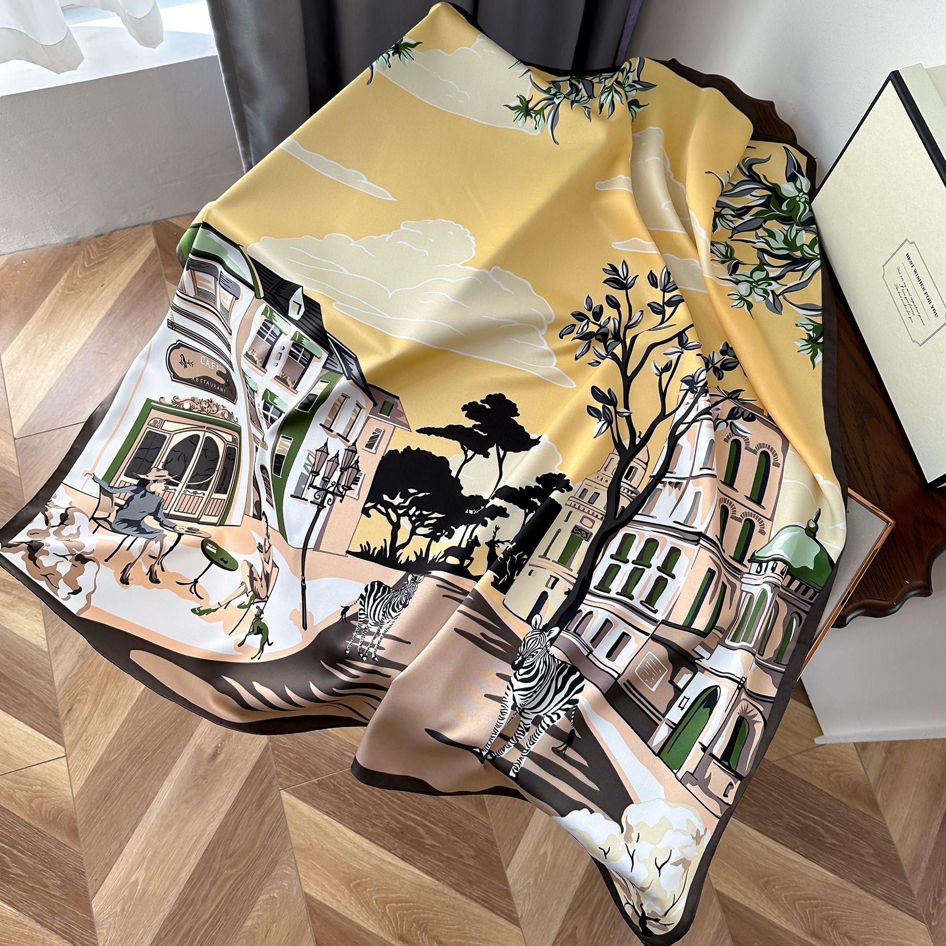 

Высококачественные роскошные шелковые шарфы, повязка на голову, шарфы, шейный шарф для женщин, шелковый шарф с цепочкой, женская декоративная шаль 90*90cm