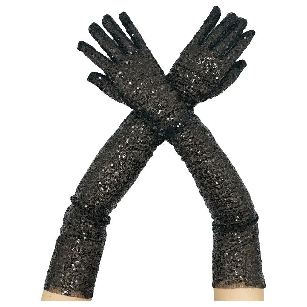 Solid Color Glittering Gloves Long Masquerades Party Mittens Fashion Sequined Gloves  Lady