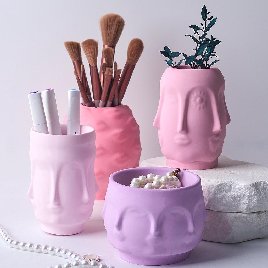 Creativity Human Face Candle Jar Silicone Mold DIY Lips Storage Pen Holder Crafts Making Plaster Resin Flowerpot Casting Molds
