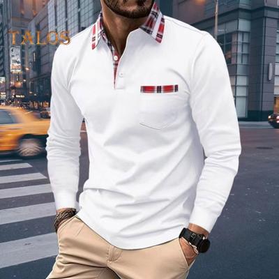 Men Spring Fall Shirt Buttoned Turn-down Collar Long Sleeves Plaid Print Chest Pocket Slim Fit Quick Dry Pullover Fitness Outdoor Training Top