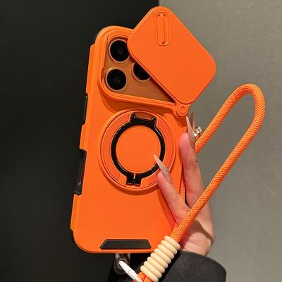 Bracket Wrist Strap Magnetic Case for iPhone 17E 15 12 11 13 14 16 E 17 Air Pro Max 16 Plus Magsafe Stand Armor Protection Cover