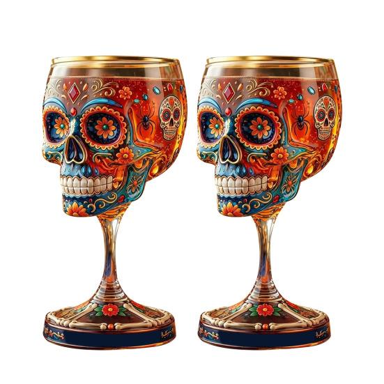 Gothic Skull Wine Glass, Hand Painted Skeleton Goblet, Day of The Dead Decor, Unique Bar Gift for Halloween