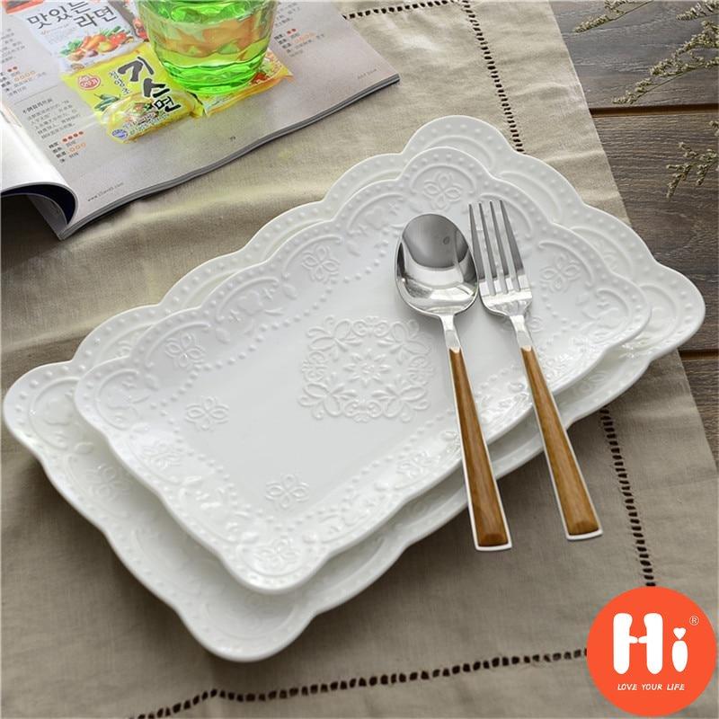 Hi Ceramic Embossed Dinner Steak Plate Breakfast Dish Afternoon Tea Fruit Dessert Tray Wedding Gift Tableware