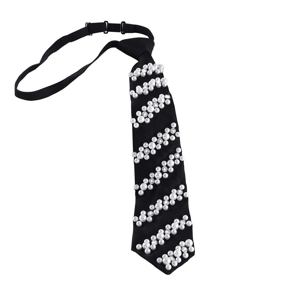 Rhinestone Pearls Tie Korean Style Decoration Shirt Tie Elegant Hand-beaded Long Necktie  Students