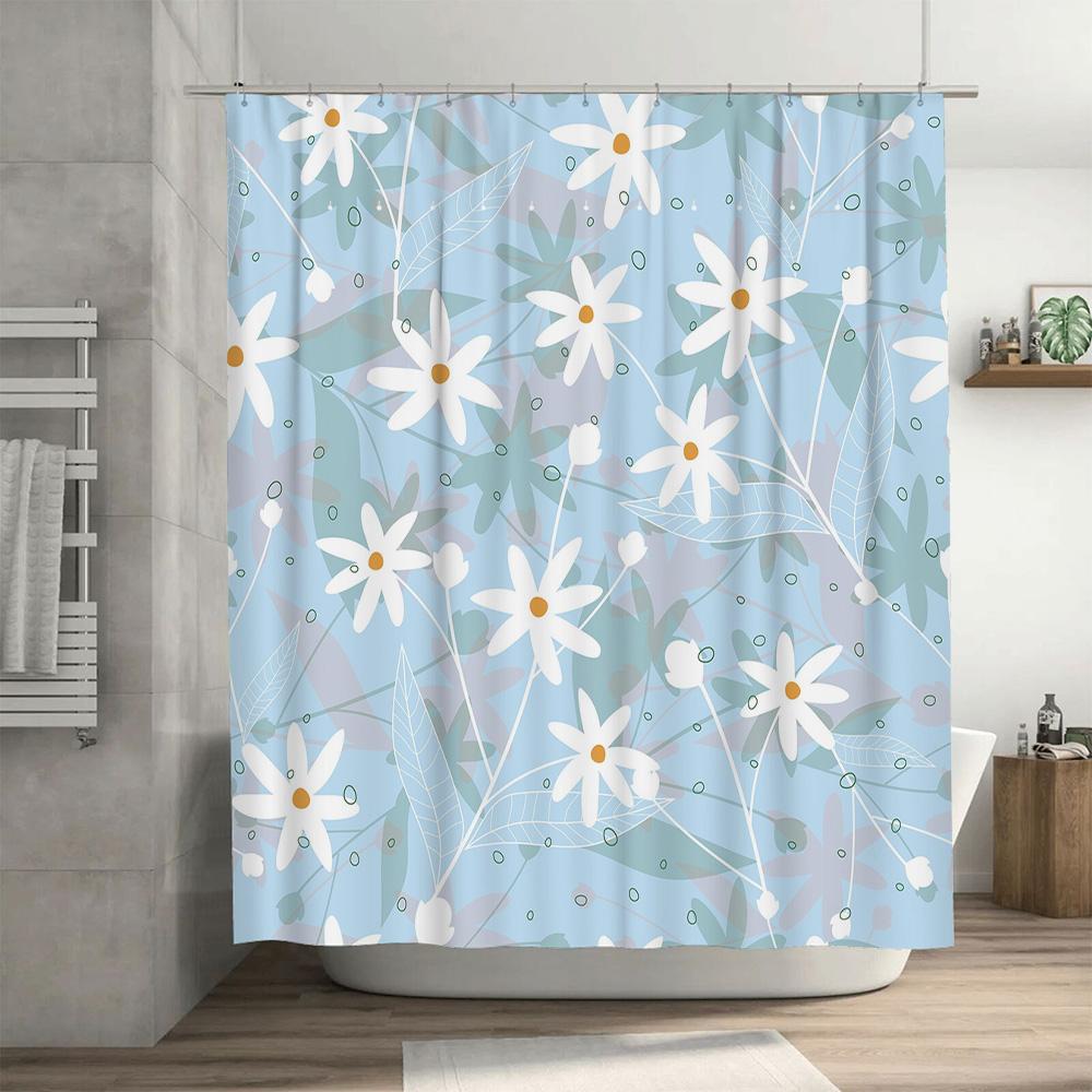 Blue Flower Pattern Waterproof Shower Curtain Modern Home Decor Bathroom Accessories for Wet Areas Easy Installation and Durable