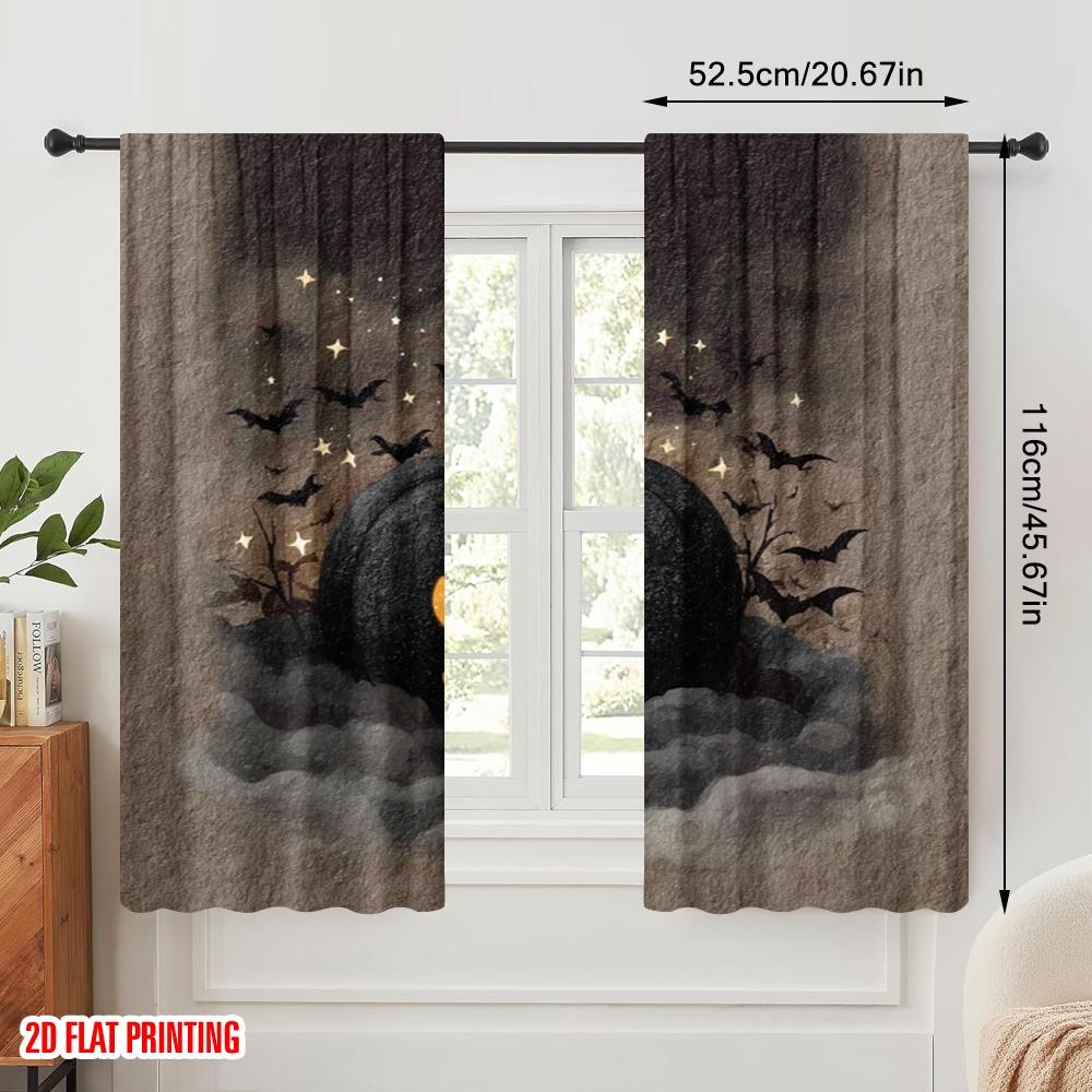 2pcs,2D Plane Printing Print Curtains Halloween Pumpkin Polyester Easy Install (without Rod) Outdoor Decorations Use for Living