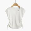 Französischer Eis-Seiden-Strickpullover Damen Sommer Neu V-Ausschnitt Kordelzug Figurbetont Dünnes T-Shirt Ärmelloses Top